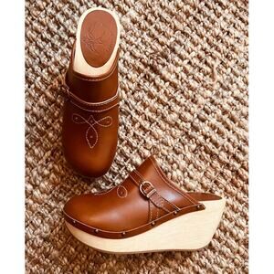 Bird Of Flight Stevie Clogs Leather Wood Wedge Western 5.5 Platform Festival